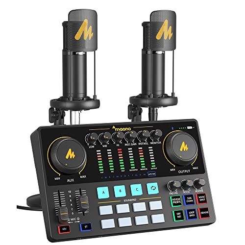 MAONO-MaonoCaster-Podcast Equipment Bundle for 2-includes All-in-one Audio Interface with Premium Mic Preamp, XLR Condenser Microphone, and 3.5MM Mic for Podcast Recording, Streaming, DJ (AME2 Duo) - AME2B Pro