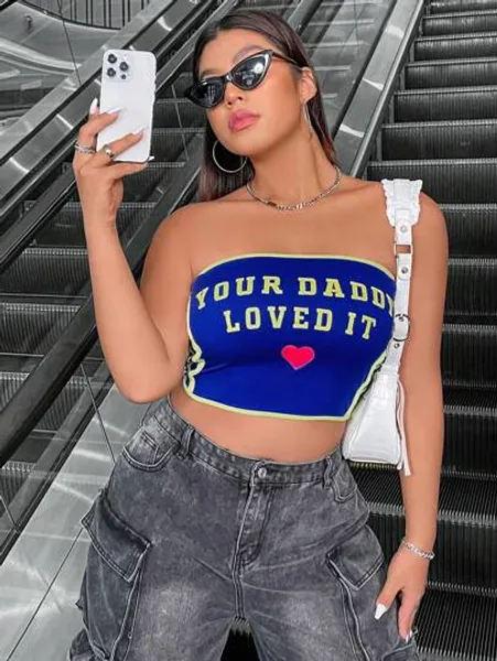 SHEIN ICON Plus Size Women's Slogan Printed Tube Top