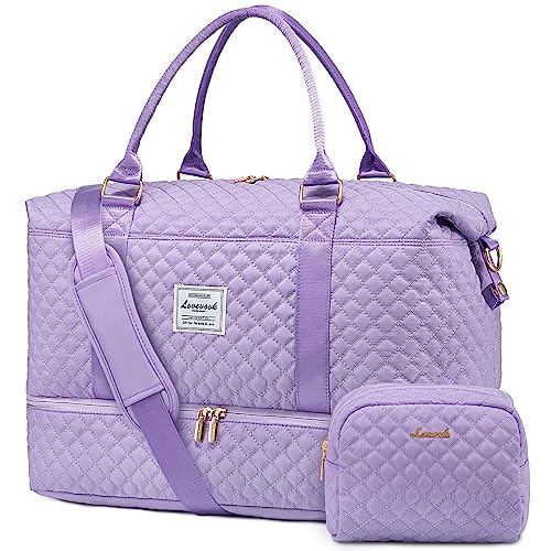 LOVEVOOK Travel Duffle Bag,Weekender Bags for Women with Shoe Compartment，Carry on Overnight Bag with Toiletry Bag,Gym Duffel Bag with Wet Pocket, Hospital Bags for Labor and Delivery - Large-2 Pcs - Purple-a
