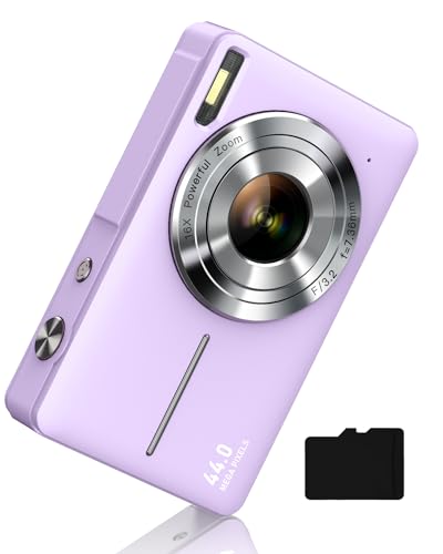Digital Camera, FHD 1080P Kids Camera 44MP Point and Shoot Digital Cameras with 32GB Memory Card, 16X Zoom, Two Batteries, Lanyard, Compact Small Camera Gift for Kids Boys Girls Students, Purple - Purple