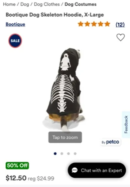 Bootique Dog Skeleton Hoodie, X-Small | Petco