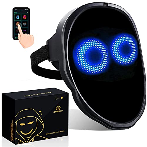 MEGOO Led Mask with Bluetooth Programmable App,Shining Led Light Up Face Mask for Adult Kid Halloween Masquerade Party - Battery