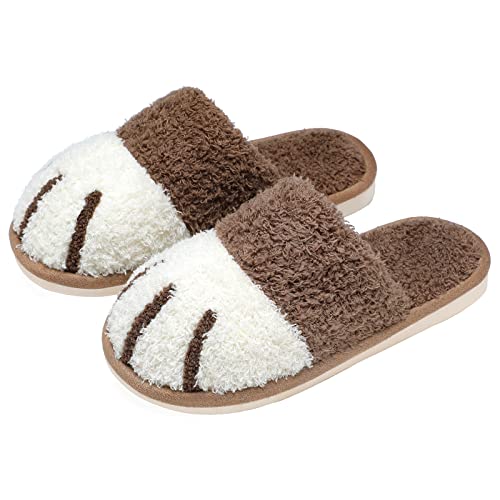 SINNO Cute Animal Slippers for Women Indoor Outdoor Memory Foam House Slippers Soft Warm Cozy Fuzzy Bedroom Non-Slip Shoes Christmas Gift ladies Slippers - Coffee - 15-16 Women/13-14 Men