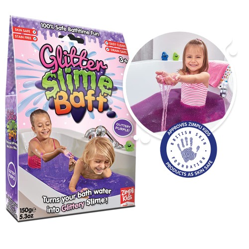 Glitter Slime Baff Purple from Zimpli Kids, 1 Bath or 4 Play Uses, Magically turns water into gooey, glittery slime, Educational Learning Bath Toy, Children's Value Birthday Gifts, Slime Making Kit