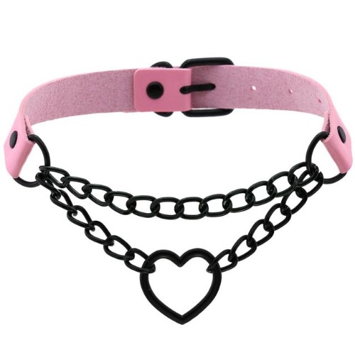 'Invocation' Black Goth Heart PU Leather Choker (16 colours) - Pink