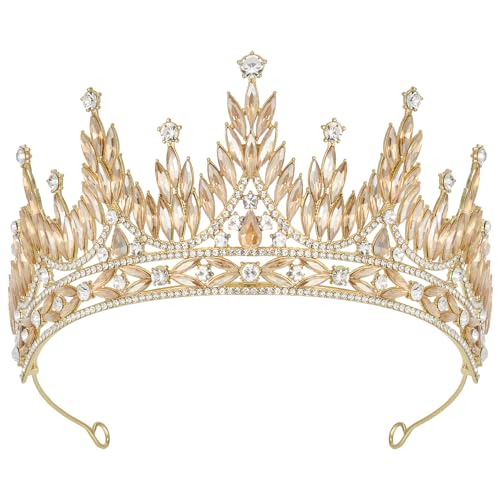 SWEETV Tiaras and Crowns for Women, Wedding Tiara for Bride, Rhinestone Queen Crown, Crystal Costume Hair Accessories for Birthday Prom Quinceanera Celebration - Gold