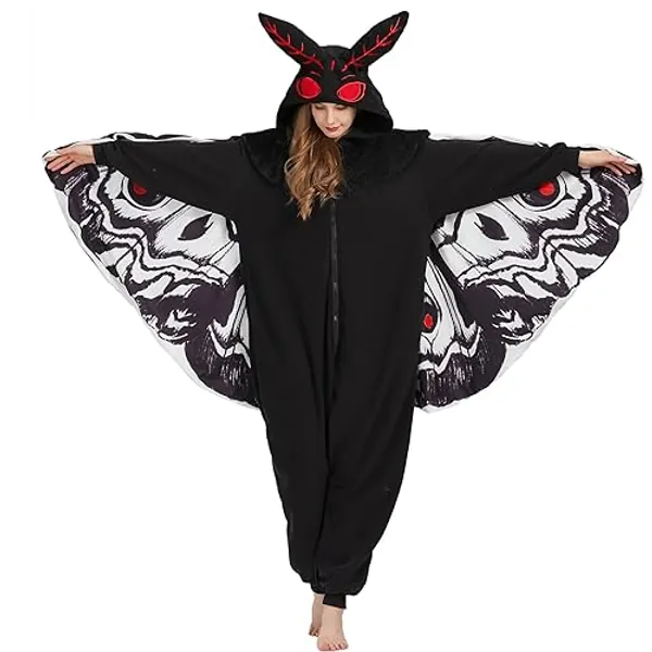 MORNINGFLY Mothman Onesie Pajamas Mothman Costume Adult Halloween Onesie Christmas Cosplay Unisex Party Costume - Small - Mothman Onesie Pajamas