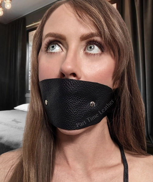 Leather Panel Gag - Soft Leather (Black) - Silicone Ball - Mature