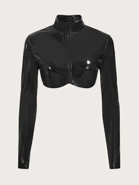 Bikercore Zip Up PU Leather Crop Top