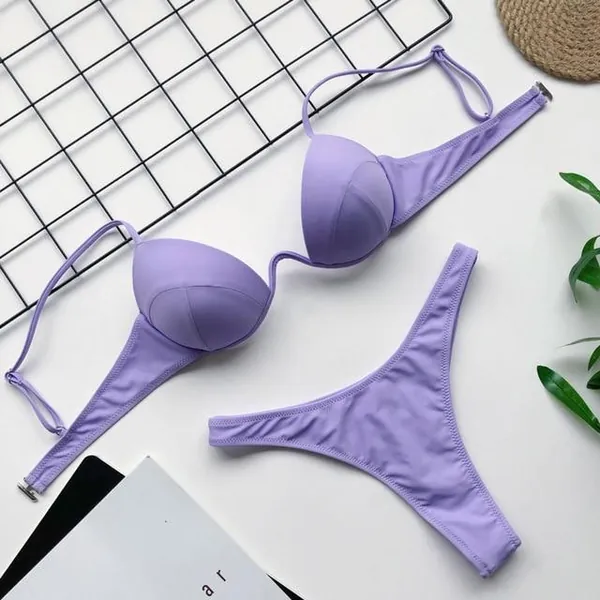 Azura Exchange Push Up Padded Bra Bikini Set by Azura Exchange - 76341 Purple / S