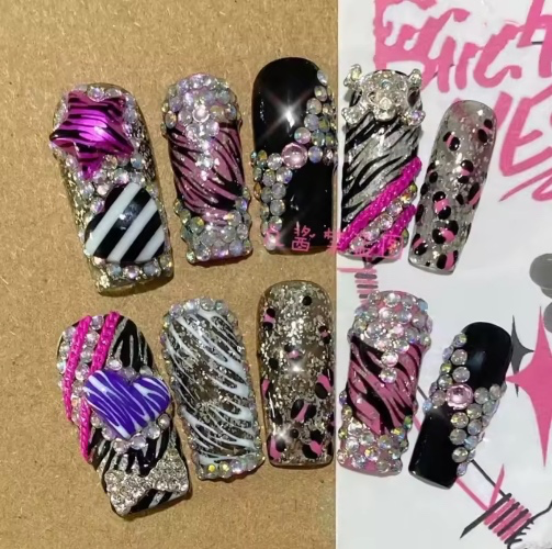 Handmade Y2K Press On Nail Customized Kawaii Cartoon Fake Nails With Glue Long Coffin 