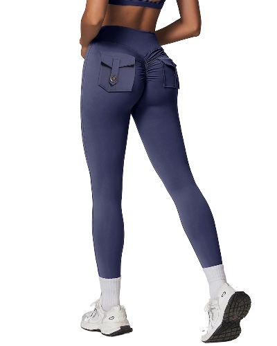 gymfrog Scrunch Butt Lifting Leggings for Women Seamless High Waisted Workout Yoga Pants Ruched Booty Leggings - Medium - V Waist Cross-dark Blue