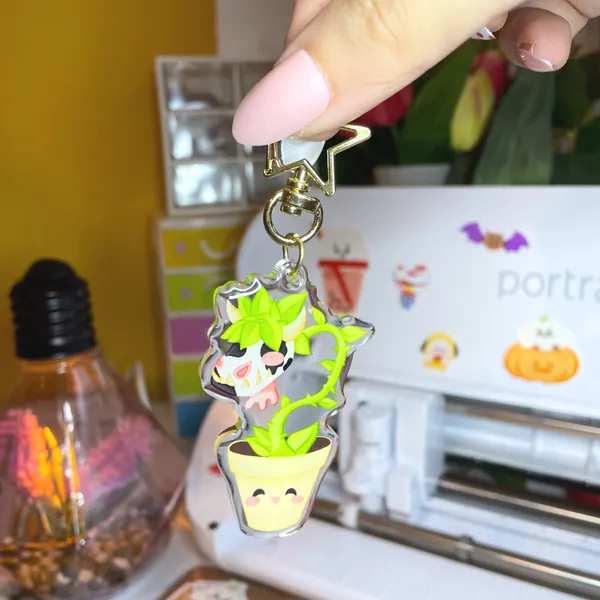 Cowplant Double Sided Acrylic Keyring Front Side Epoxy