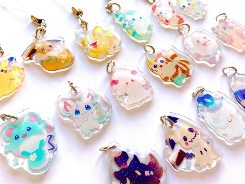 Pokemon Mini Charms (1.5 Inch Clear Acrylic) [Meowkuro]