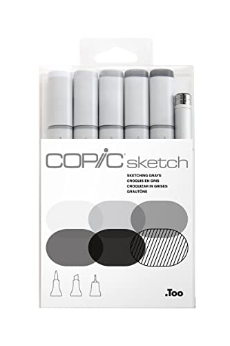 Copic Sketch Alcohol Marker 5 Colors + Multiliner SP Set, Sketching Grays - Gray - Marker Set