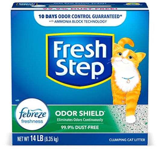Fresh Step Clumping Cat Litter, Odor Shield With Febreze, 14 lbs,Gray & White Granules with Green Speckles - 14 lb - Odor Shield