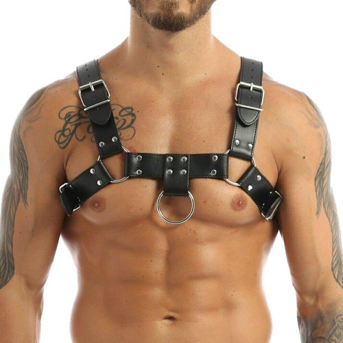  Men's Faux Leather Body Chest Harness 
