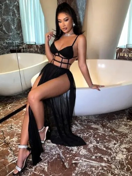 SHEIN SXY Cut Out M-slit Hem Mesh Maxi Cami Dress