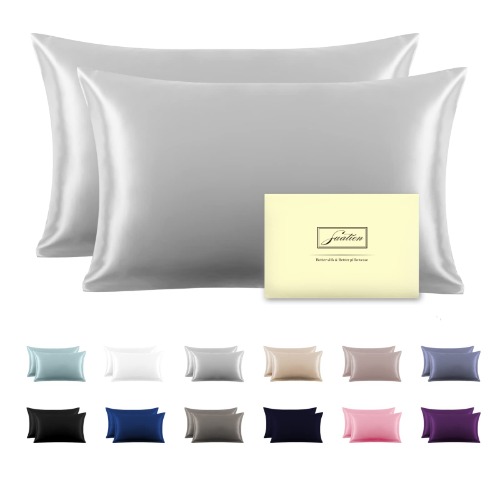 Silk Pillowcase for Hair and Skin,Soft,Breathable and Sliky 100% Queen Silk Pillow Case Set of 2,Both Sides Natural Mulberry Silk Pillowcases with Hidden Zipper(Queen Size 20"X 30",2pcs) - Silver Grey-2 Pack Queen（20"X 30"）