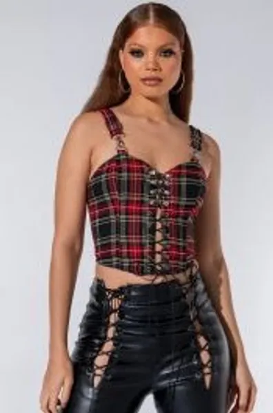 BOYS AINT SHIT PLAID LACE UP BUSTIER