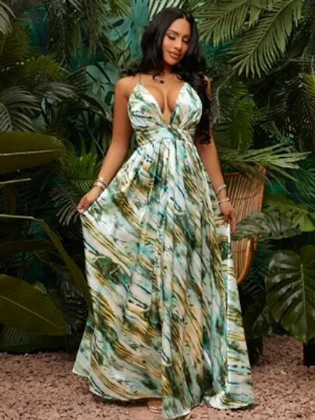 SHEIN SXY Criss Cross Allover Print Dress