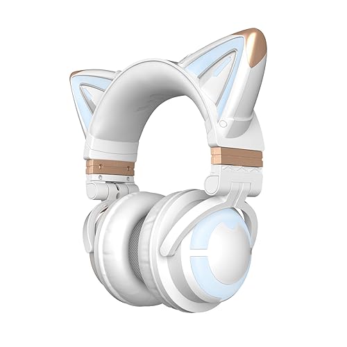 YOWU Casque de jeu pliable RVB 3G sans fil 5.0 avec son surround 7.1, micro intégré, éclairage et effet personnalisables via application, câble audio de charge de type C - Blanc - blanc