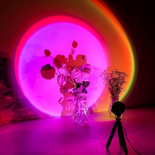 Lampe coucher de soleil, Sunset Lamp, 16 Couleur Lampe de projection avec trépied, Sunset aura, Lampe LED arc-en-ciel USB, Lumière de visuelle romantique, Rotation à 360 degrés, Beau cadeau