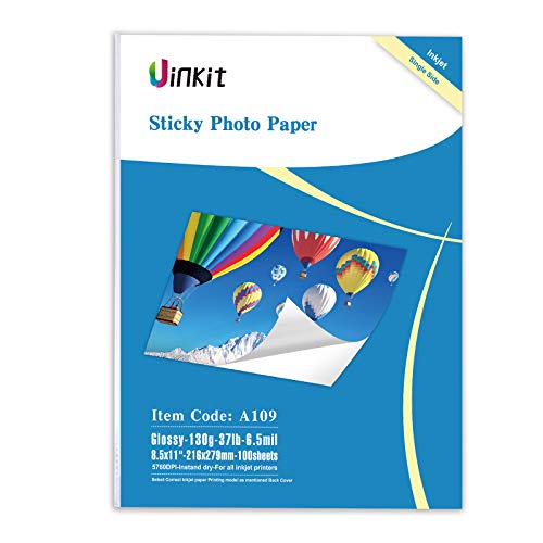Uinkit 100 Sheets Printable Glossy Sticker Label Photo Paper Self Adhesive Sticky 8.5 x 11 6.5Mil for Dye Inkjet Printer A109