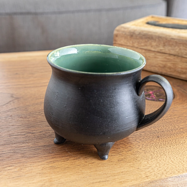 Cauldron Mug - Satin Black with Green Glaze Interior