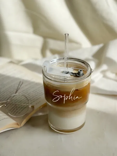 Personalized Tumbler | Personalized Glass Tumbler w/ Glass Straw l Personalized Gift For Wife, Girlfriend, Mom,Dad l Wedding, Handmade Gifts