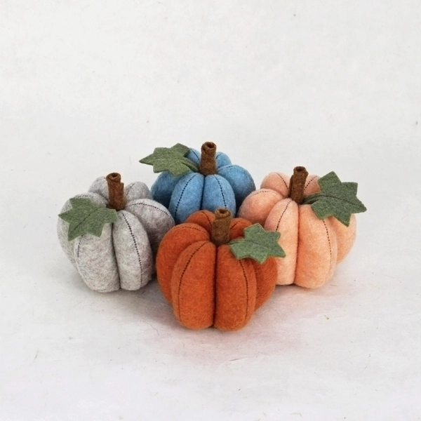 Felt pumpkin - small plush pincushion fall autumn decor mini Halloween Thanksgiving orange white blue pink