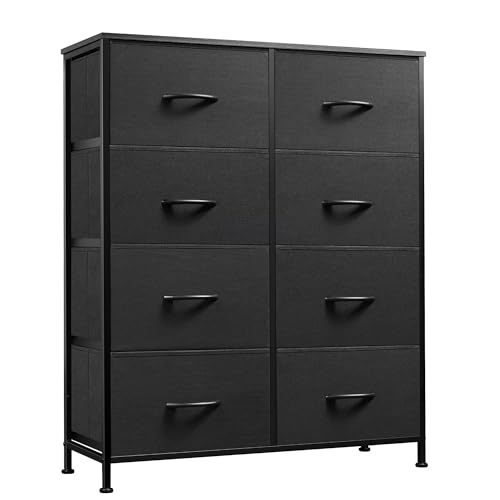 WLIVE Fabric Dresser for Bedroom, Tall Dresser with 8 Drawers, Storage Tower with Fabric Bins, Double Dresser, Chest of Drawers for Closet, Living Room, Hallway, Charcoal Black - Charcoal Black - General