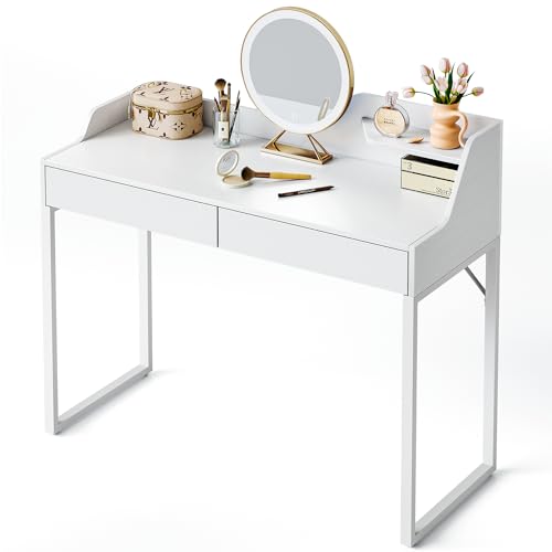 CubiCubi Vanity Desk with 2 Drawers, 40 Inch Computer Home Office Desk, Modern Makeup Dressing Desk, Study Work Table, White - 40 inch - Warm White
