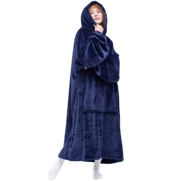 Waitu Wearable Blanket Sweatshirt for Women and Men, Super Warm and Cozy Giant Blanket Hoodie, Thick Flannel Blanket with Sleeves and Giant Pocket - Navy