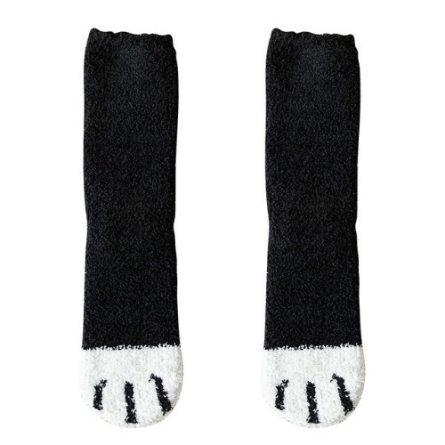 Kawaii Warm Cat Paw Fuzzy Socks - 1 Pair / Black