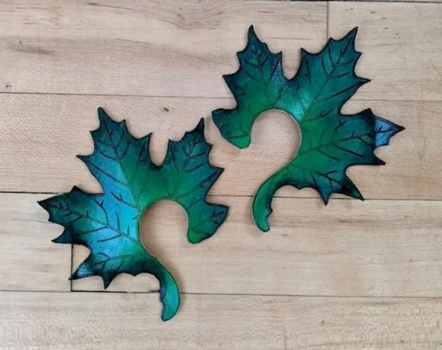 Dark green leaf ear cuffs 