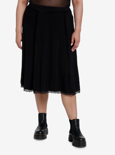 Cosmic Aura Black Lace Midi Skirt Plus Size
