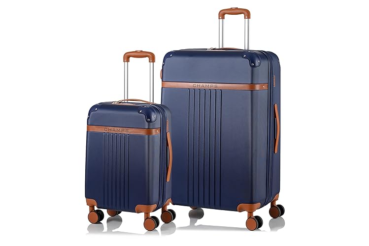CHAMPS Vintage Collection Durable Expandable Hardside Spinner 2-Piece Luggage Set, Ultra-Strong Lightweight Polycarbonate with TSA Locks and 360-Degree Wheels, Navy - Navy