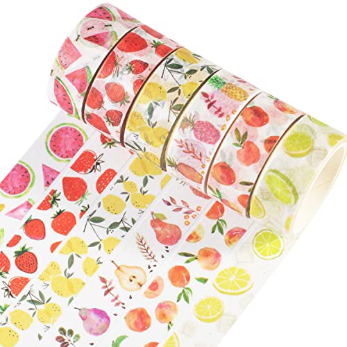 YUBBAEX 6 Rolls Washi Tape Set Plants Fruits & Floral Masking Tape Decorative for Arts, DIY Crafts, Journal Supplies, Planners, Scrapbook, Card/Gift Wrapping -15mm- (Fresh Fruits) - Fresh Fruits