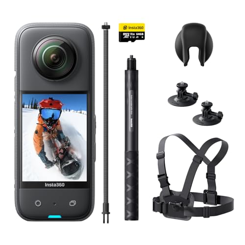 Insta360 X3 Snow Kit (New Version) - 360 Action Camera with 5.7K 360 Active HDR Video, 4K Single-Lens Camera, Waterproof, FlowState Stabilization, 2.29" Touchscreen, AI Editing, Wintersports - Snow Kit