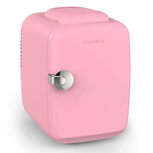 CROWNFUL Mini Fridge, 4 Liter/6 Can Portable Cooler and Warmer Personal Refrigerator for Skin Care, Cosmetics, Beverage, Food,Great for Bedroom, Office, Car, Dorm, ETL Listed (Pink) - Pink