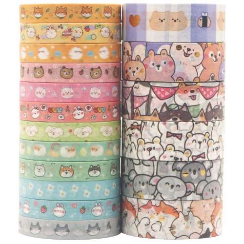 YUBX Cute Pets Washi Tape Set 18 Rolls Skinny Gold Embellishment Decorative Masking Tapes for Arts, DIY Crafts, Journals, Planners, Scrapbook, Wrapping (Puppies) (Puppies)
