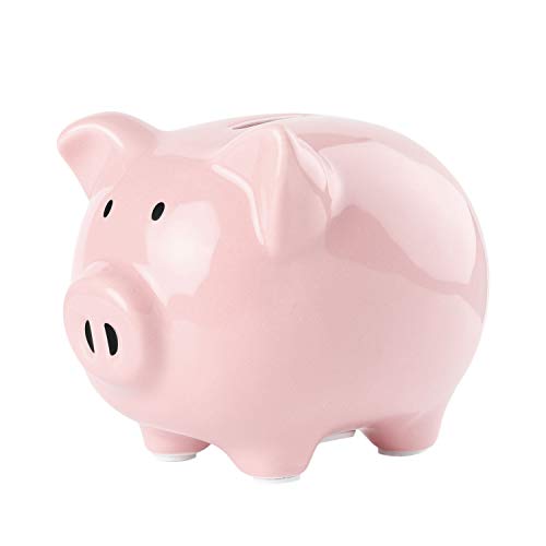 SOBEIT Piggy Bank for Kids Girls Boys, Glazed Ceramic Piggy Bank, Cute Pig Piggy Bank Money Bank Coin Bank for Birthday, Nursery Décor, Keepsake, Baby Shower (Pink) - 1# Pink