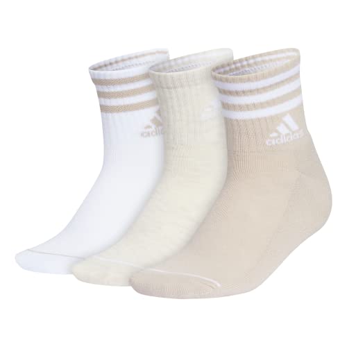 adidas Women's 3-stripe High Quarter Socks (3-pair) with Arch Compression for a Secure Fit - Medium - Wonder Beige/White/Alumina Heather