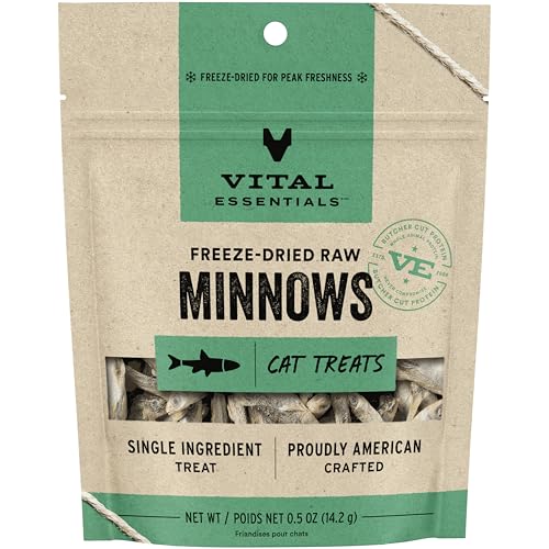 Vital Essentials Freeze Dried Raw Cat Treats, Minnows Treats, 0.5 oz - Minnows - 0.5 Ounce (Pack of 1)