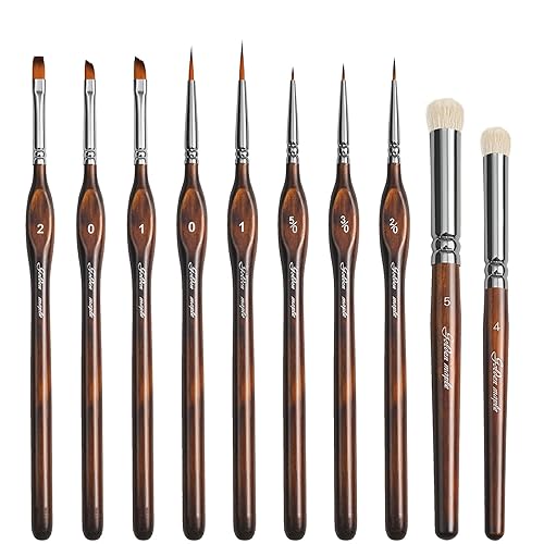 Detail Paint Brushes Dry Brushes, Golden Maple 10PC Flat Miniature Dry Paint Brushes Fine Detail Paint Brush Set for Acrylic, Oil, Watercolor & Citadel, Figurine, 40k. - Cocoa Brown