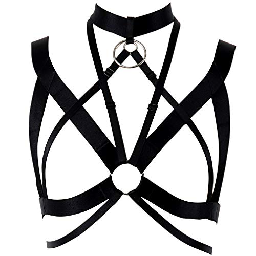 Woman Bra Harness Punk Gothic Garter Tops cage Plus Size Stretchy Fabric Dance Costumes - Black