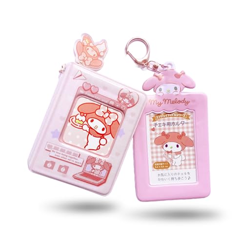HNGCT 1 Kawaii Keychain ID Card Holder + 1 Mini Kpop Pocket Photo Album, Complete with Japanese Anime Lanyard and Badge Reel
