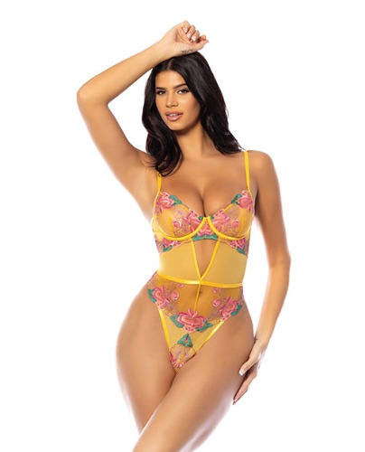 Elisabeth Unlined Underwire Embroidered Teddy - Yellow - Small
