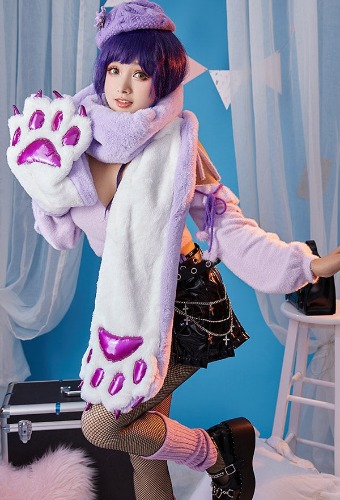 Violet Velvet Plush Scarf with a Furry Touch